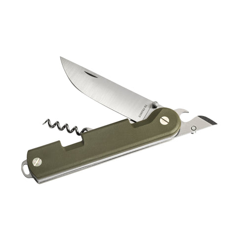 Couteau Pliant Multi-fonctions Baroudeur Kaki Manche ABS TBOUTDOOR Couverts livrés avec le couteau.