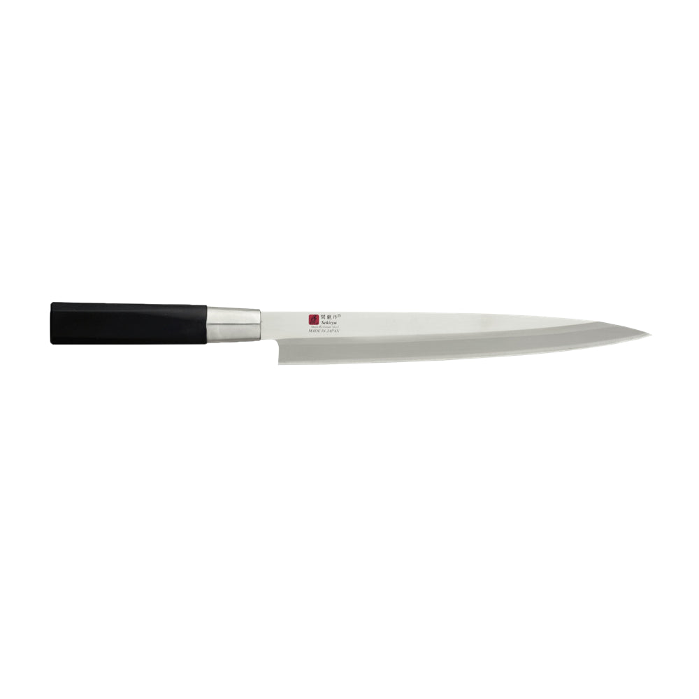 Couteau à Sashimi Lame 210mm Manche ABS Sekiryu Emincer finement la viande et le poisson. Emouture asymétrique. HRC : 50-53.