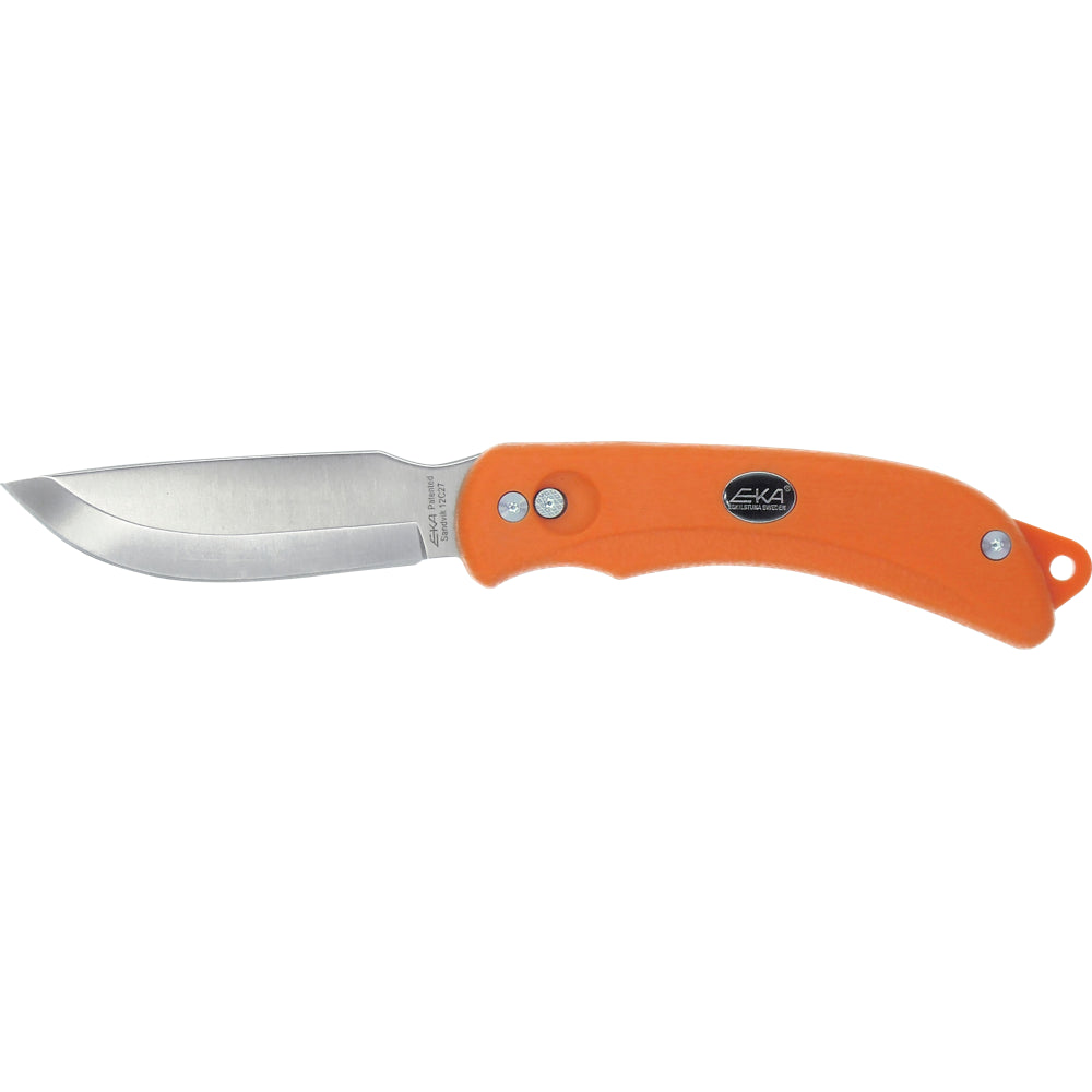Couteau à depecer E8 Orange Manche Proflex Eka Double lame disponible par pivotement, au choix lame à dépecer 80mm ou lame drop point de 100mm.