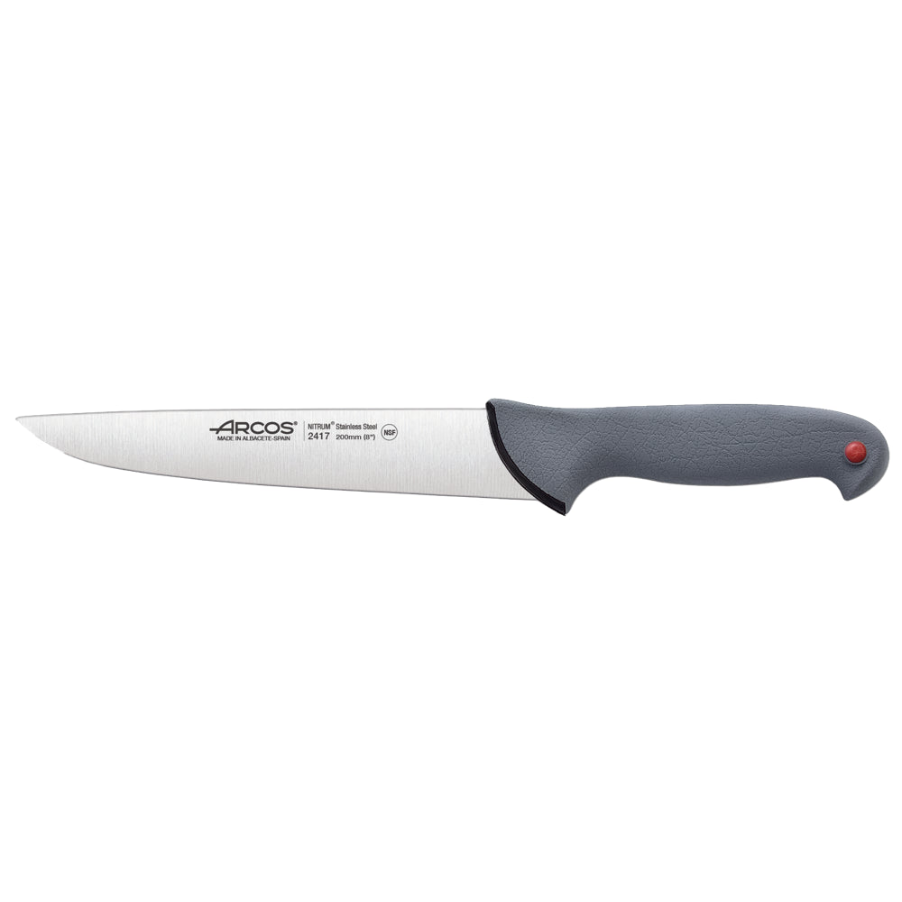 Couteau de Boucher Colour Prof 200mm Manche Polypropylène/Elastomère Arcos Chaque couteau peut être identifié selon laliment à couper avec les clips de couleur en polypropylène, permettant un meilleur contrôle sanitaire pour les consommateurs, basé sur les normes européennes.