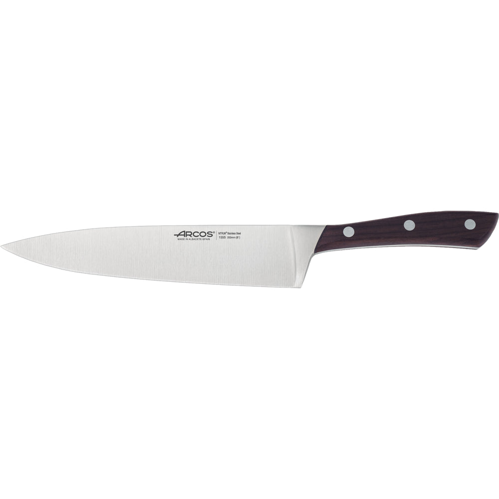 Couteau de Chef Natura Manche Palissandre Arcos Rivets en acier inoxydable, garantie haute résistance à la corrosion.