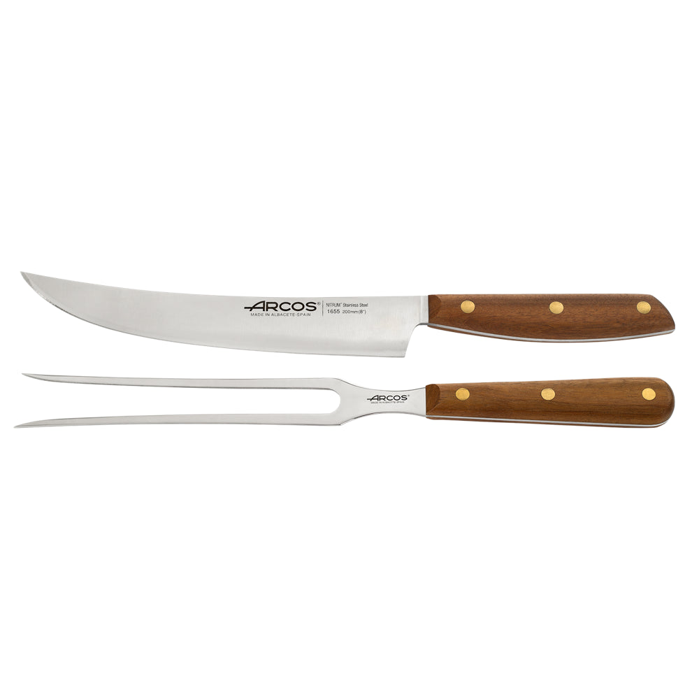 Set de Couteaux Nordika Service à découper Manche Ovengkol Arcos Couteau + Fourchette. Rivets en laiton et manche pleine soie.