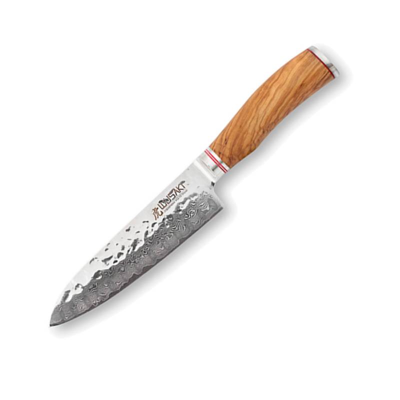 Couteau Santoku avec lame VG10 alveolée et manche en bois d'olivier - Wusaki