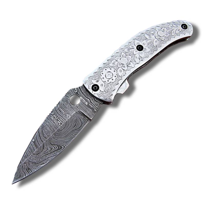 Couteau avec manche metal motif fleurs
