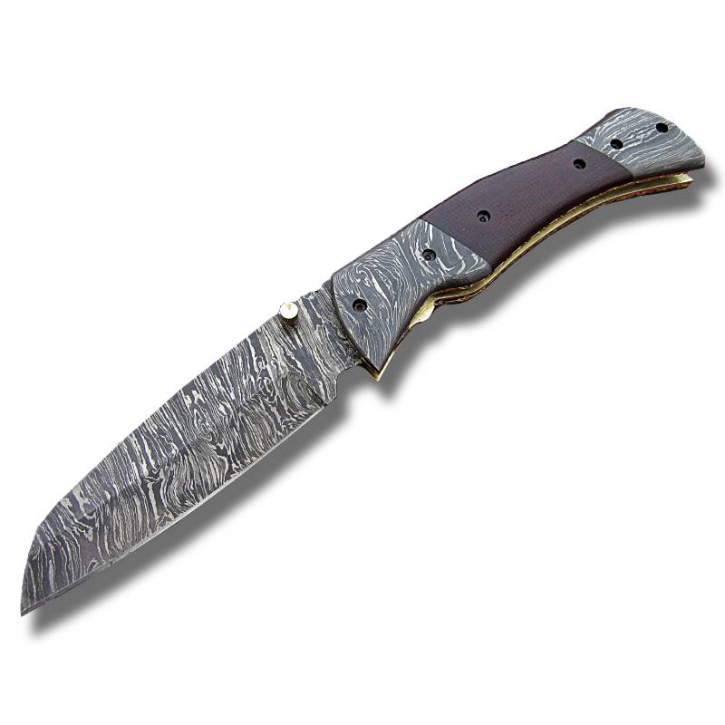 Couteau de poche avec manche couleur bois et mitre damas firestorm