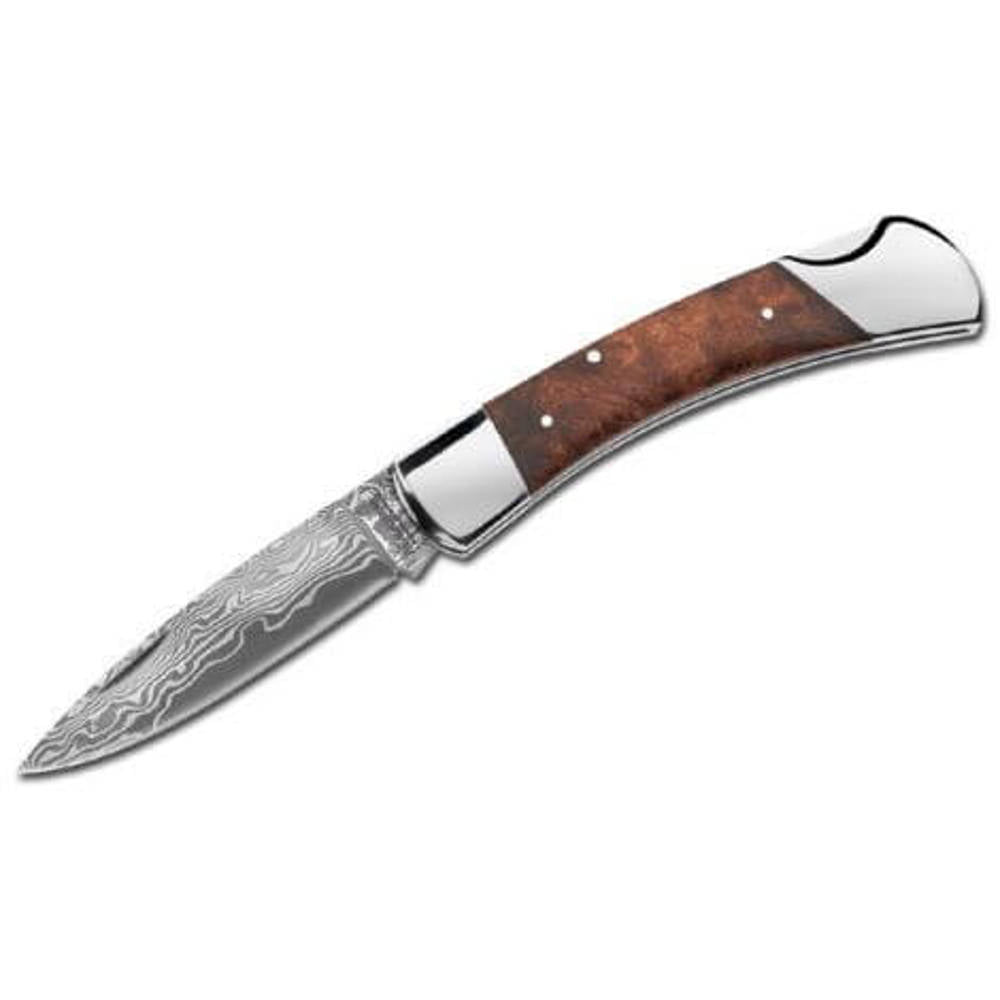 Couteau de poche damas avec mitres inox et manche en bois de ronce - Boker Magnum