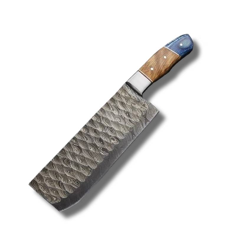 couteau nakiri japonais en acier damas 176 couches artisanal avec finition martelée