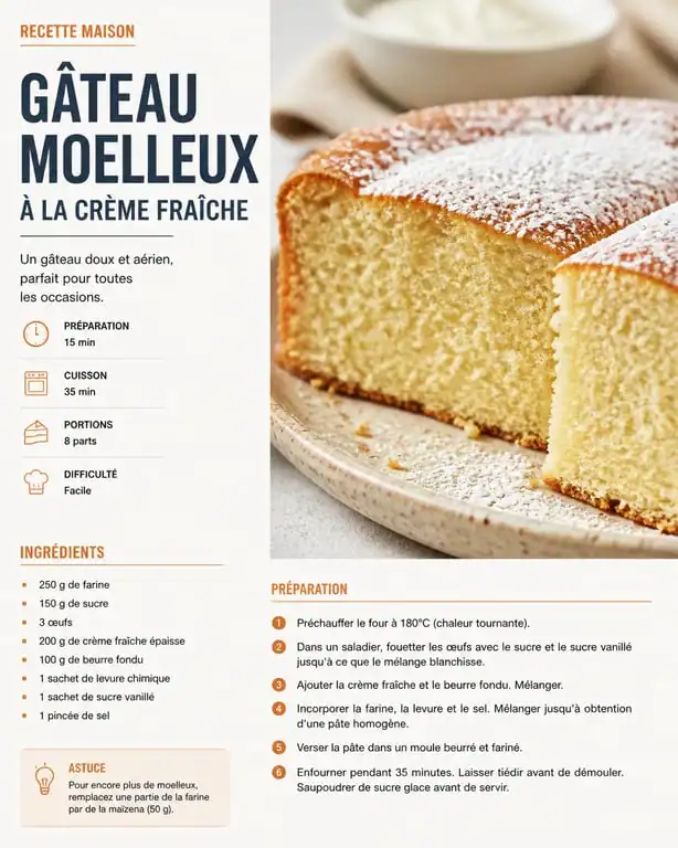 Gâteau Nuage à la crème fraîche rapide et moelleux