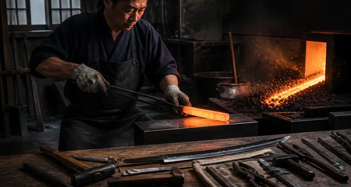 Forgeron façonnant une lame de katana