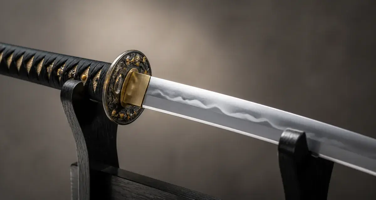 Katana historique sur présentoir rouge