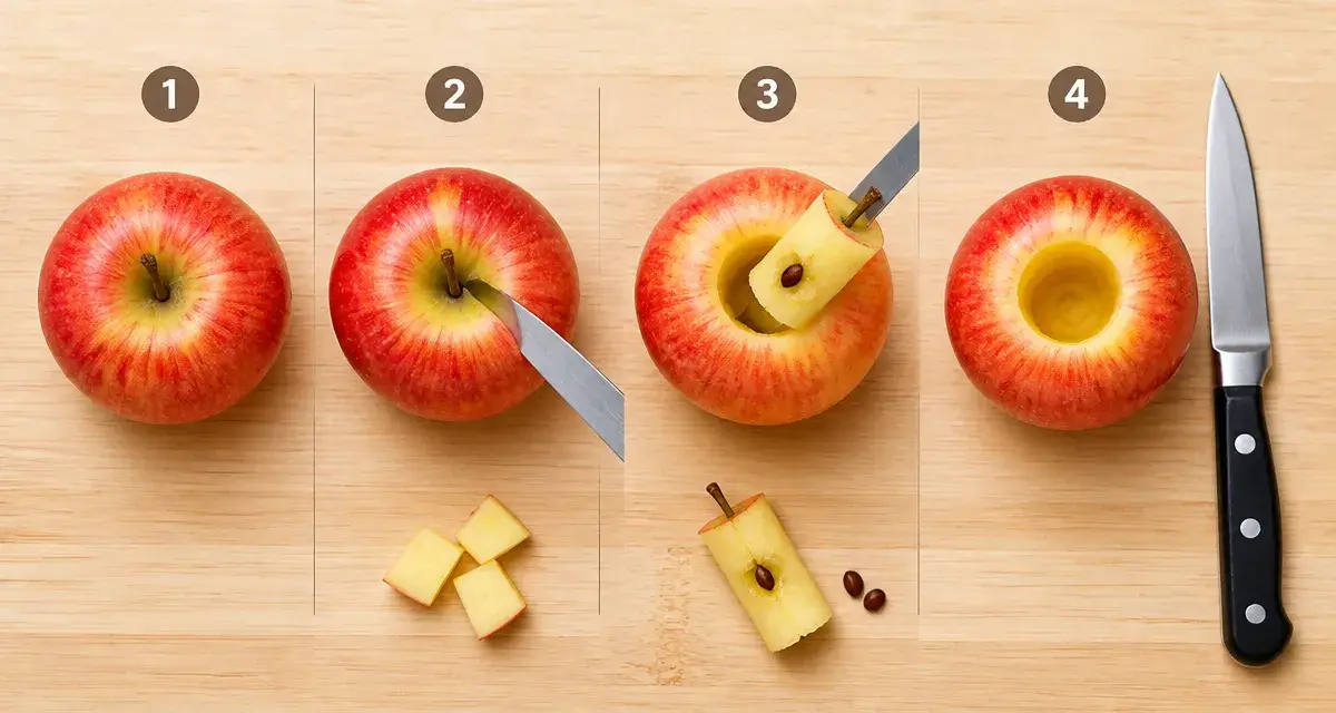 Étapes pour vider pomme avec couteau entière