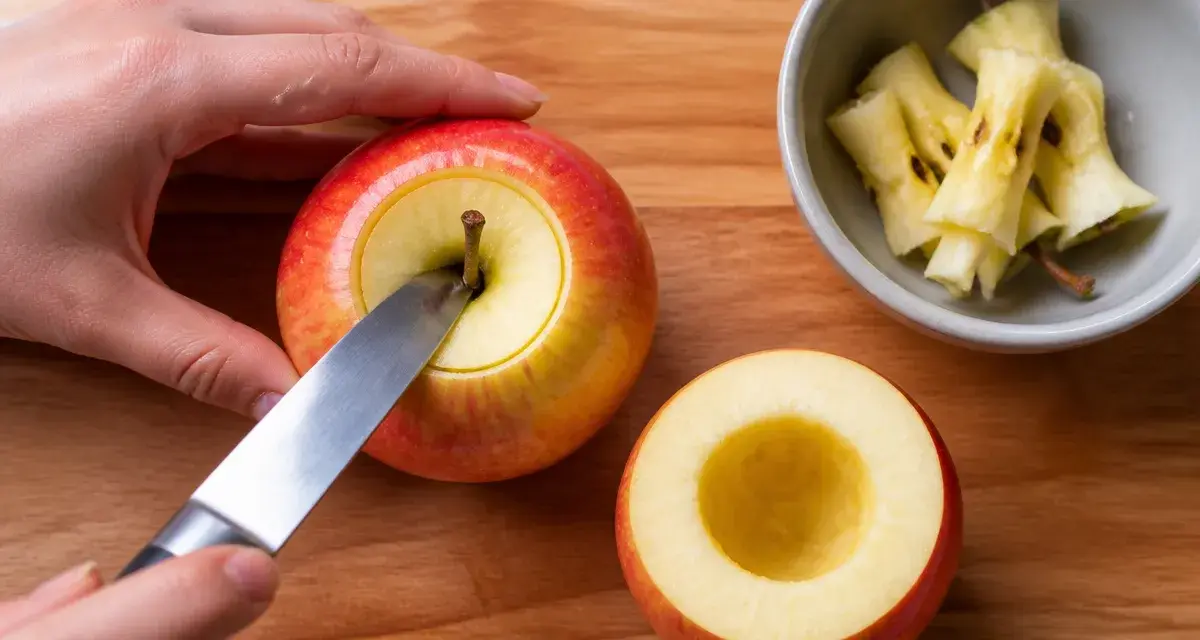 Méthodes de vider pomme avec couteau sur planche