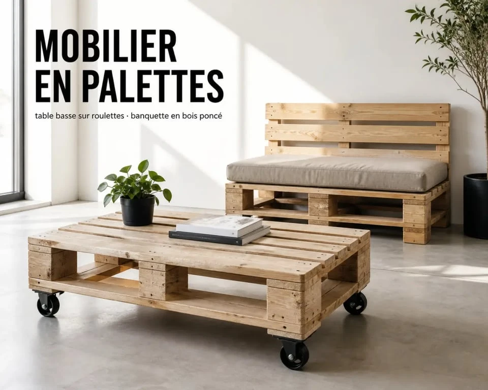 Fabriquer meuble palette : exemple de table basse et de banquette en palette terminées
