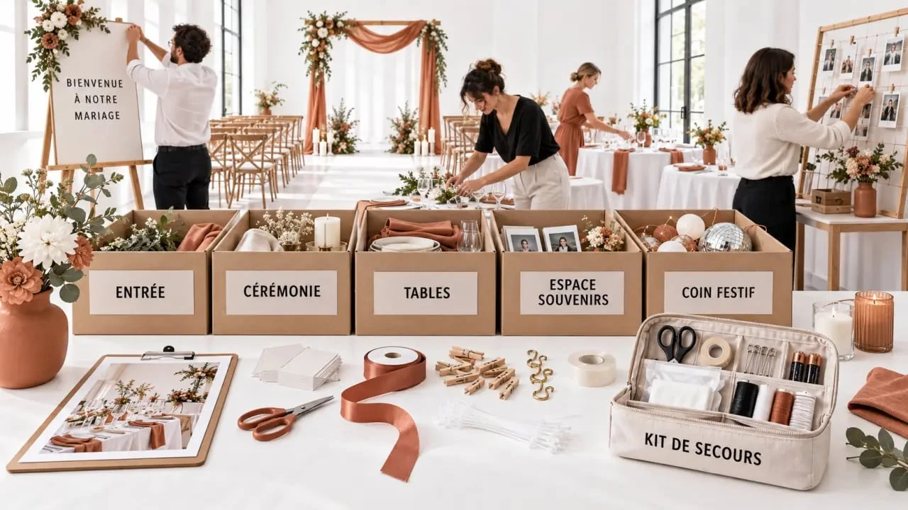 Organisation des decos de mariage par zones avant l'installation le jour J